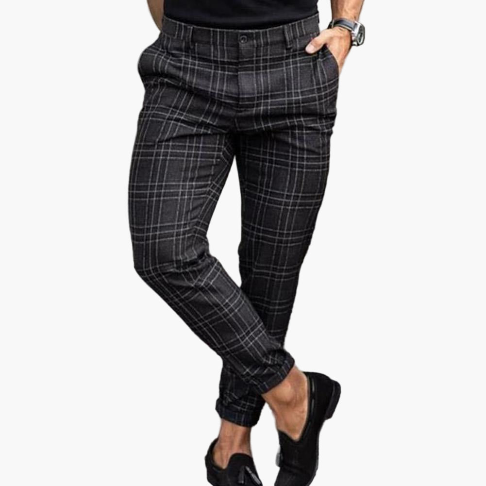 Herr Chinos Slim Fit Rutig Trendig Vardag Byxa