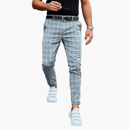 Herr Chinos Slim Fit Rutig Trendig Vardag Byxa