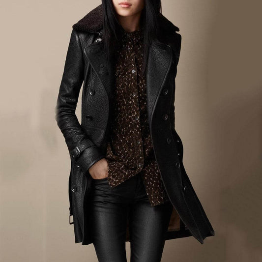 Shannon – Lyxig Veganläder Trenchcoat