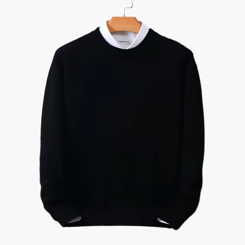Herrtröja Klassisk Stickad Pullover med Falsk Skjortkrage – Elegant Vardagsstil