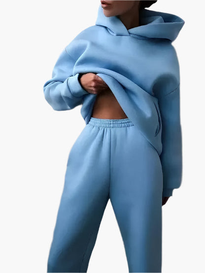 Damers avslappnad hoodie och joggingbyxa set – perfekt för hemmamys och vardagsstil