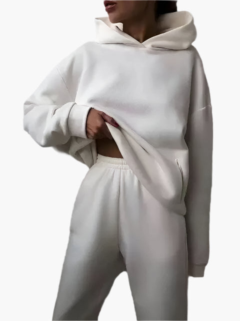 Damers avslappnad hoodie och joggingbyxa set – perfekt för hemmamys och vardagsstil