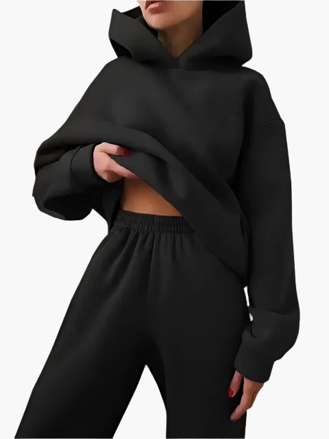 Damers avslappnad hoodie och joggingbyxa set – perfekt för hemmamys och vardagsstil
