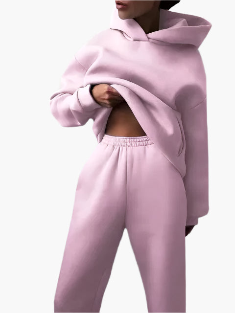 Damers avslappnad hoodie och joggingbyxa set – perfekt för hemmamys och vardagsstil