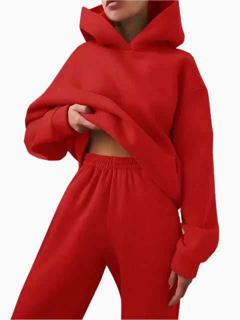 Damers avslappnad hoodie och joggingbyxa set – perfekt för hemmamys och vardagsstil