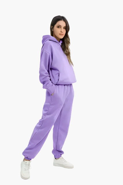 Damers avslappnad hoodie och joggingbyxa set – perfekt för hemmamys och vardagsstil