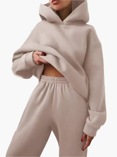 Damers avslappnad hoodie och joggingbyxa set – perfekt för hemmamys och vardagsstil