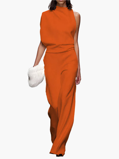 Damernas eleganta ärmlösa jumpsuit med vida ben – Perfekt för kontor och fest