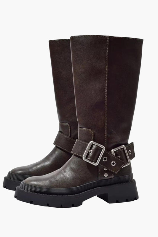 Damstövlar med Spänne och Grov Sula – Retro Stil för Vardag och Höst