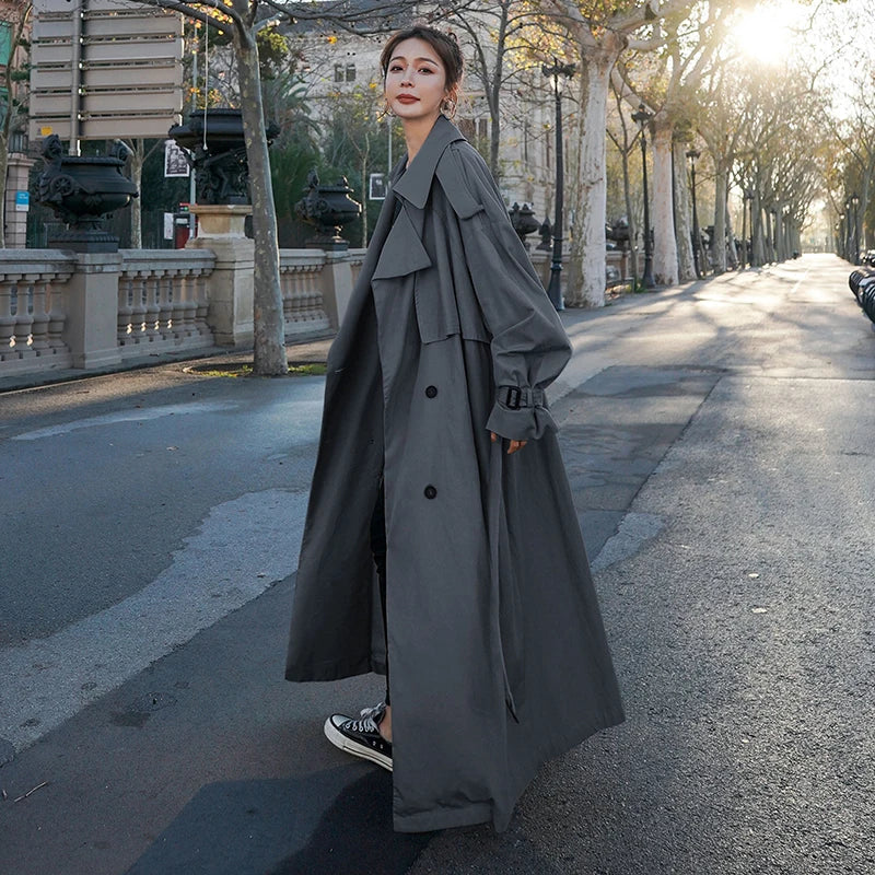 Dam Trenchcoat – Lång Oversized Klassisk Kappa för Vardag och Affär