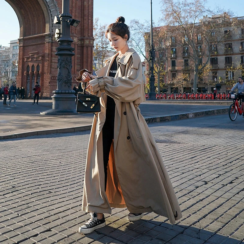 Dam Trenchcoat – Lång Oversized Klassisk Kappa för Vardag och Affär