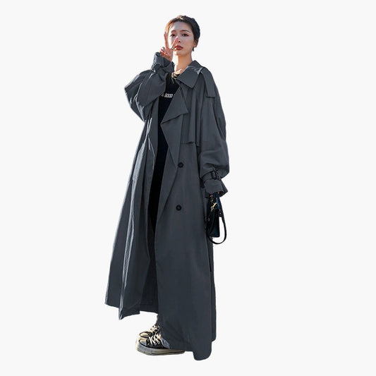 Dam Trenchcoat – Lång Oversized Klassisk Kappa för Vardag och Affär