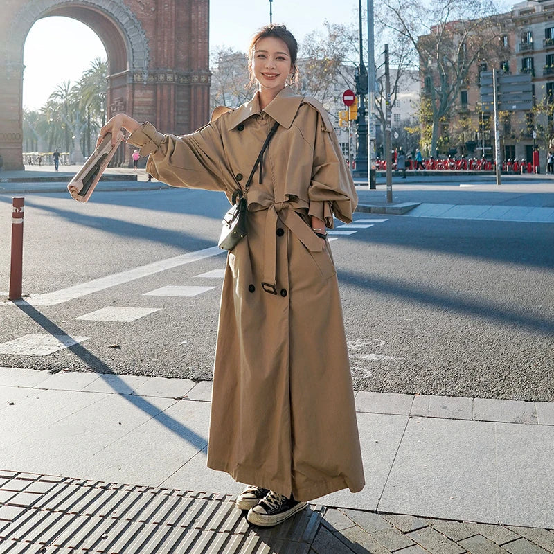 Dam Trenchcoat – Lång Oversized Klassisk Kappa för Vardag och Affär