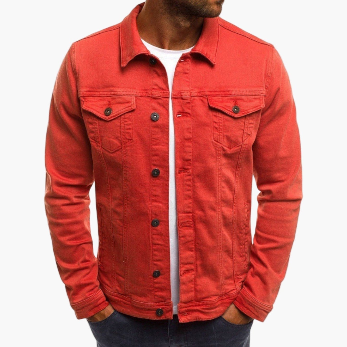 Herrjacka i denimstil – Slimmad och mångsidig vardagsjacka för arbete och fritid