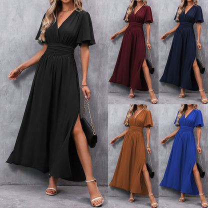 Charlotte – Elegant Klänning med Splitt i Premium Vegansk Skinn