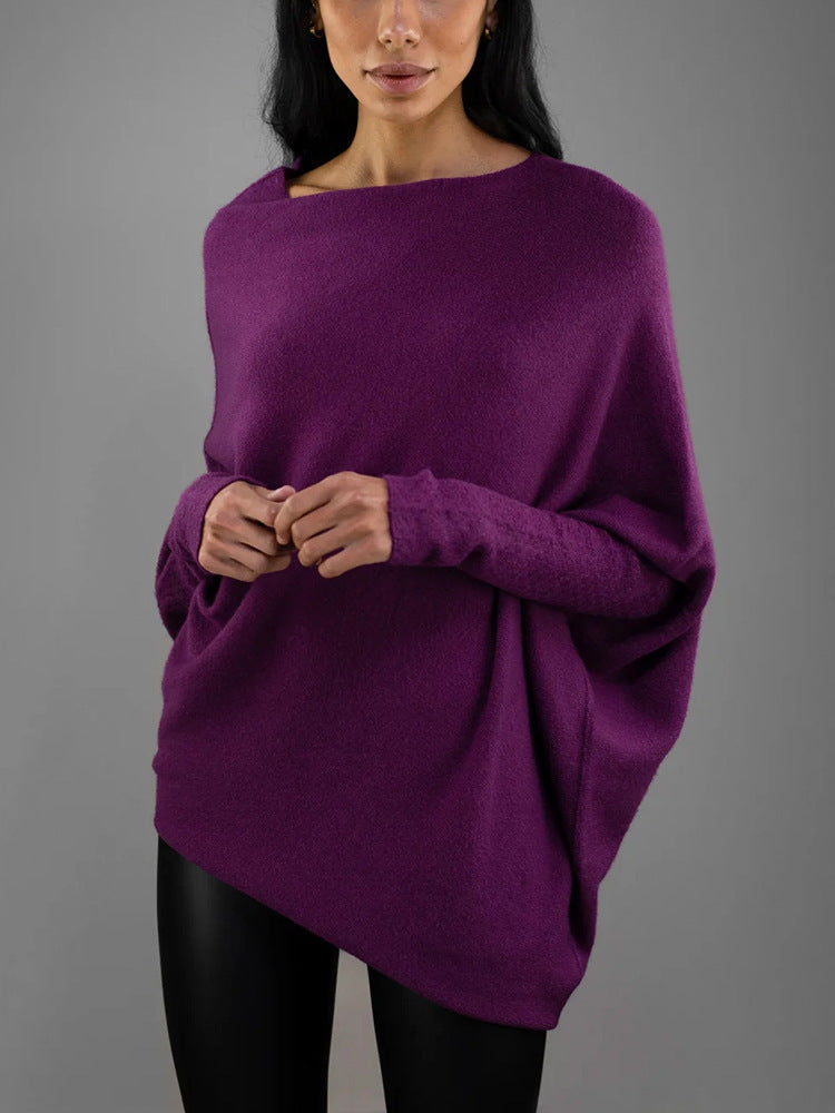 Dam Ponchokappa med Knappar – Elegant Stickad Vår & Höst Stil