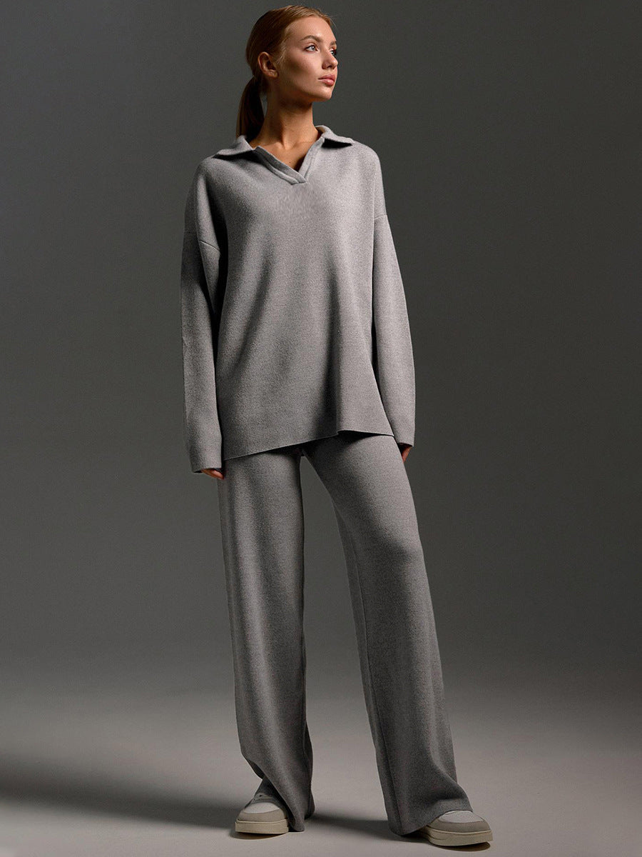 Dam Lounge Set – Avslappnad Oversized Tröja med Krage & Vida Byxor – Perfekt för Hemma eller Casual