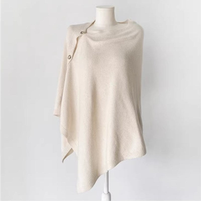 Dam Ponchokappa med Knappar – Elegant Stickad Vår & Höst Stil