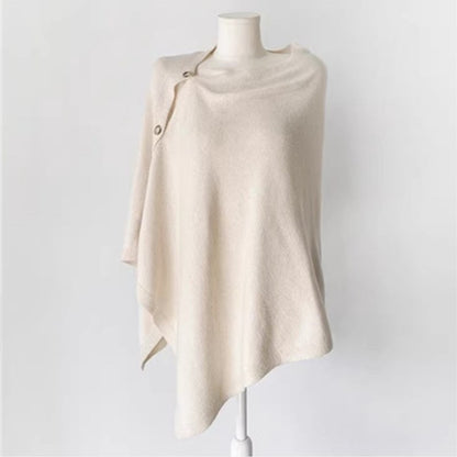 Dam Ponchokappa med Knappar – Elegant Stickad Vår & Höst Stil