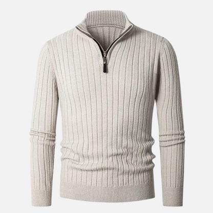 Herr Halv-Zip Stickad Tröja – Klassisk och Elegant för Vardag och Arbete