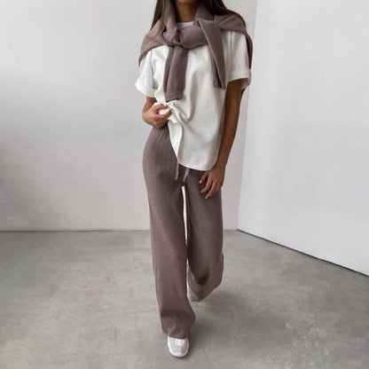 Dam Lounge-set Stickad Polotröja och Byxa – Bekväm och Elegant Mysoutfit
