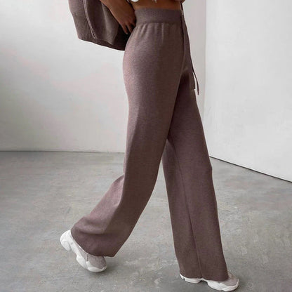 Dam Lounge-set Stickad Polotröja och Byxa – Bekväm och Elegant Mysoutfit