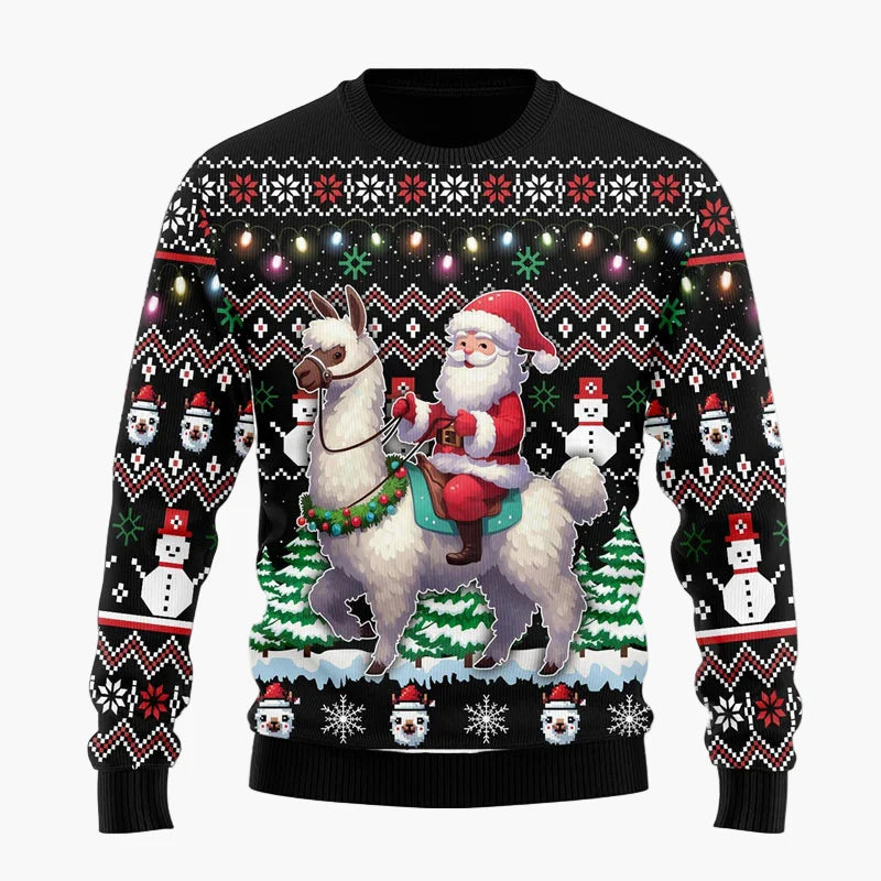 Herr Jultröja Rolig Ugly Christmas Sweater med Llama och Tomteluva – Perfekt för Julfest