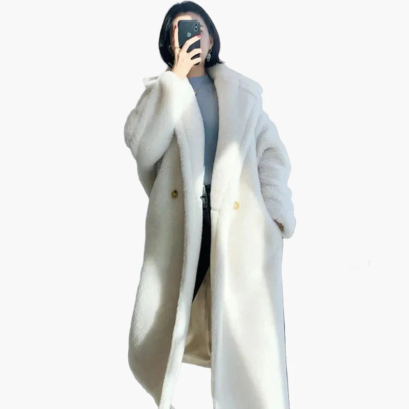 Dam lång oversized pälsjacka – elegant vinterrock för vardag och fest