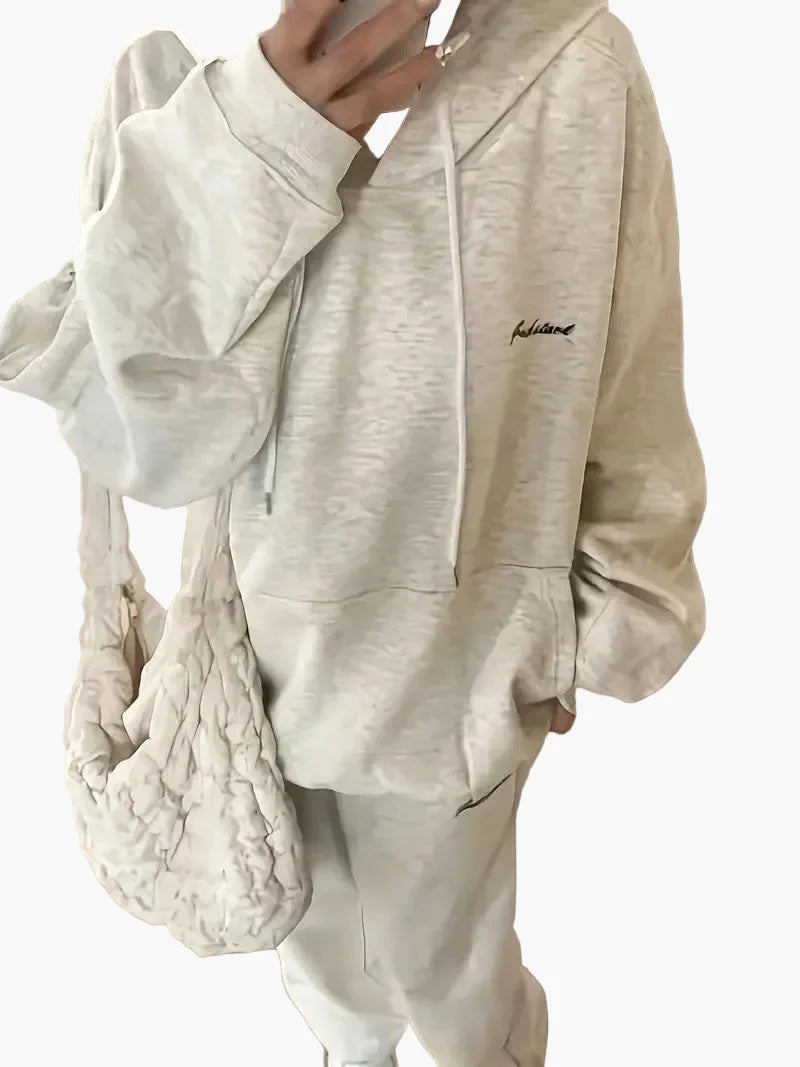 Damset Hoodie och Raka Byxor Avslappnad Vardagsstil