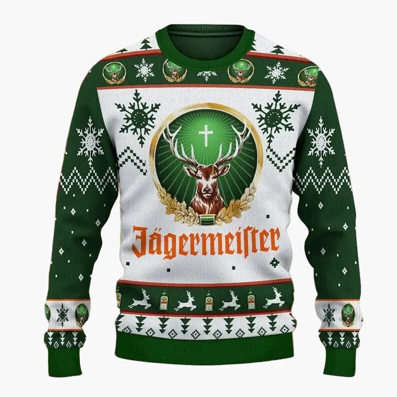 Herr Jultröja Jägermeister Ugly Christmas Sweater – Festlig Stickad Tröja för Högtider och Fester