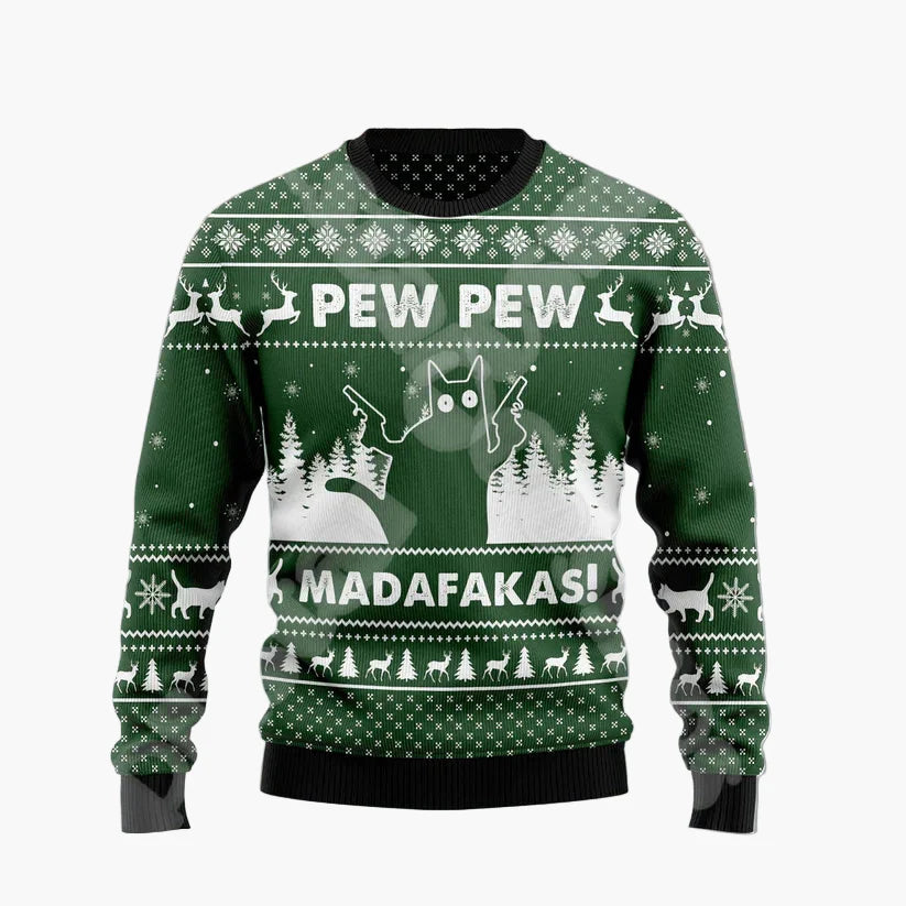 Herr Jultröja Rolig Ugly Christmas Sweater med Sittande Tomte på Skorsten – Perfekt för Julfester