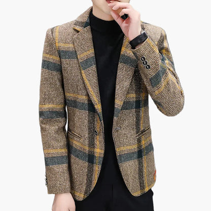 Herr Elegant Rutigt Kavaj Blazer – Modern Affärs- och Feststil