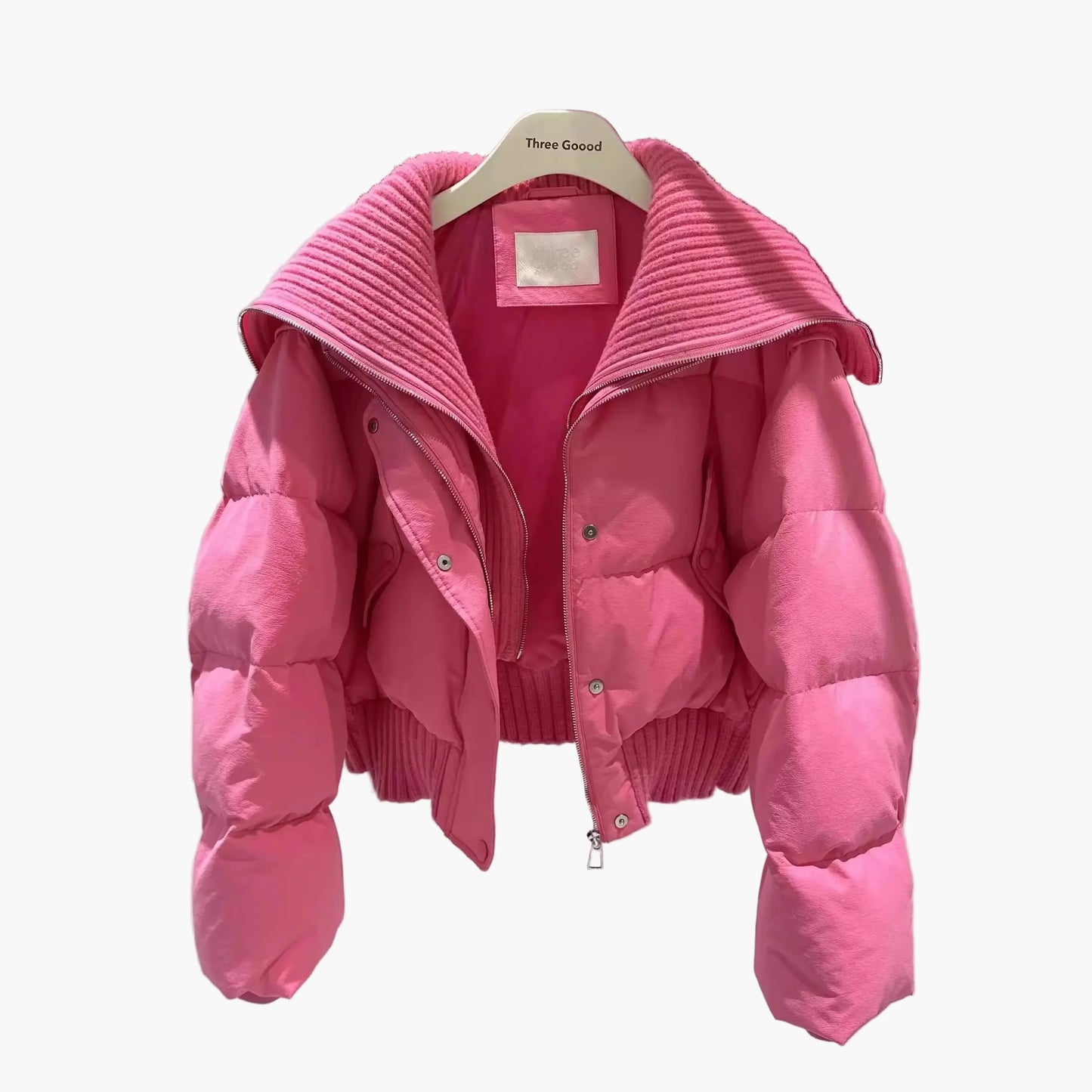 Damjacka – Kort Puffer med Stor Krage, Trendig Vinterstil