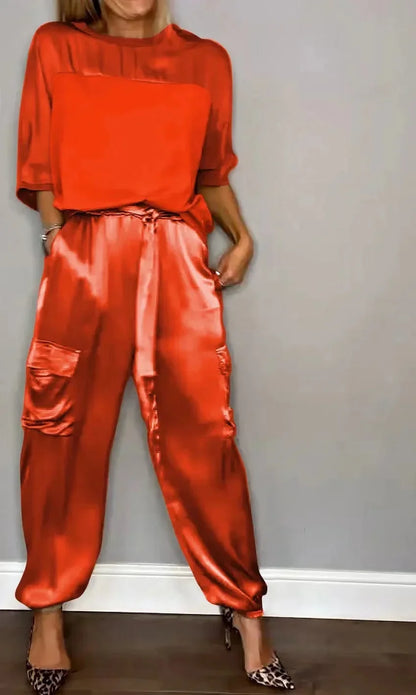 Danielle – Elegant Satin Tvådelad Set för Kvinnor