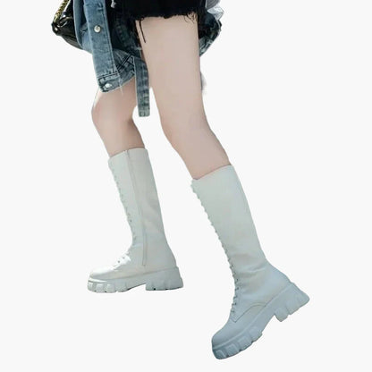 Dam Stövlar Chunky Plattforms Kängor med Snörning – Trendiga Höga Boots för Mode och Vardag