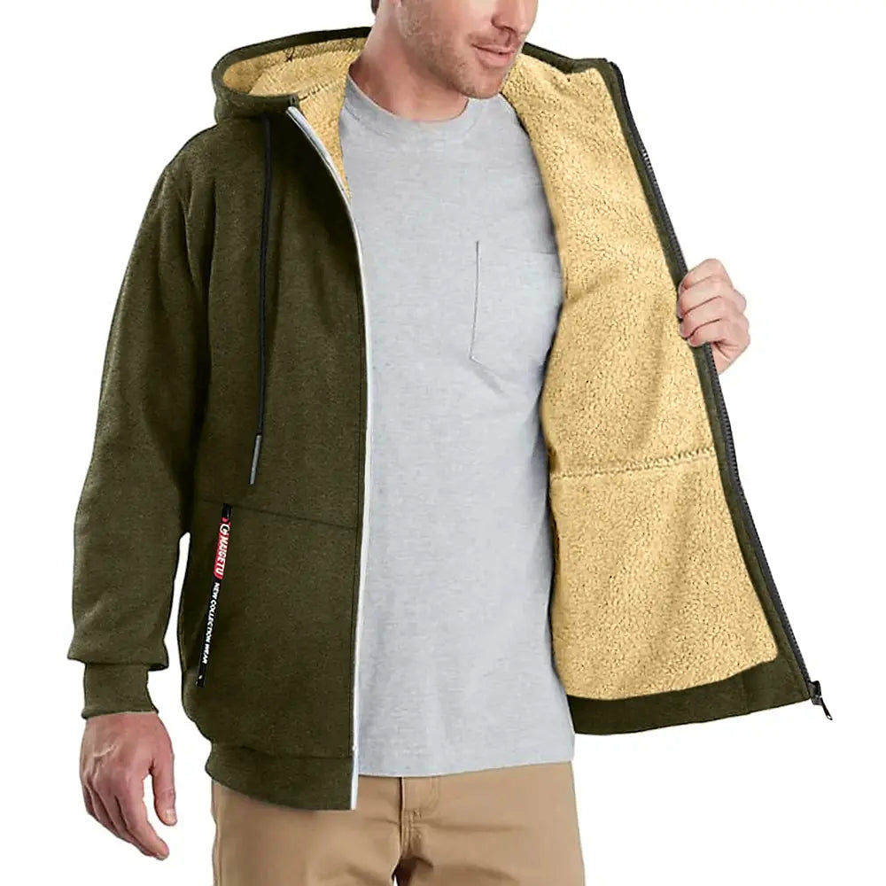 Lätt fodrad hoodie herr – tunn teddyfodrad huvtröja med dragkedja för sommarkvällar