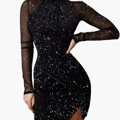 Dam Klänning Party Elegant Bodycon Glitter Mesh Långärmad Festklänning