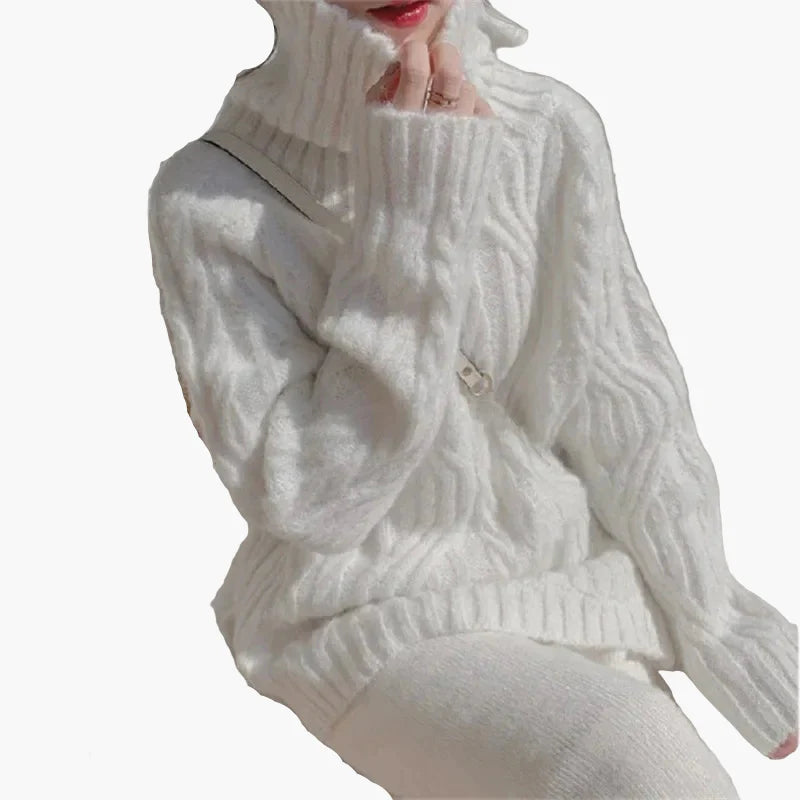 Dam Tröja i Koreansk Stil med Halvpolo och Lös Passform – Perfekt för Höst och Vinter