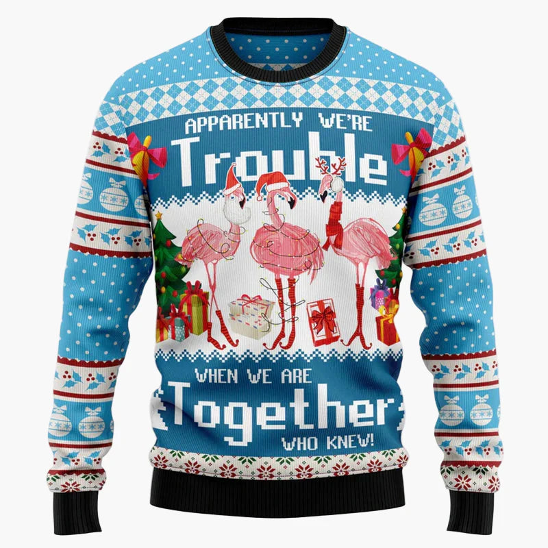 Herr & Dam Jultröja Flamingo Rolig Ugly Christmas Sweater – Perfekt för Fest och Familj