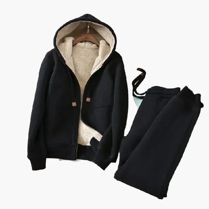 Dam Hoodie och Joggingbyxor Set – Varmt Fleecefodrat Träningsset för Vinter och Fritid