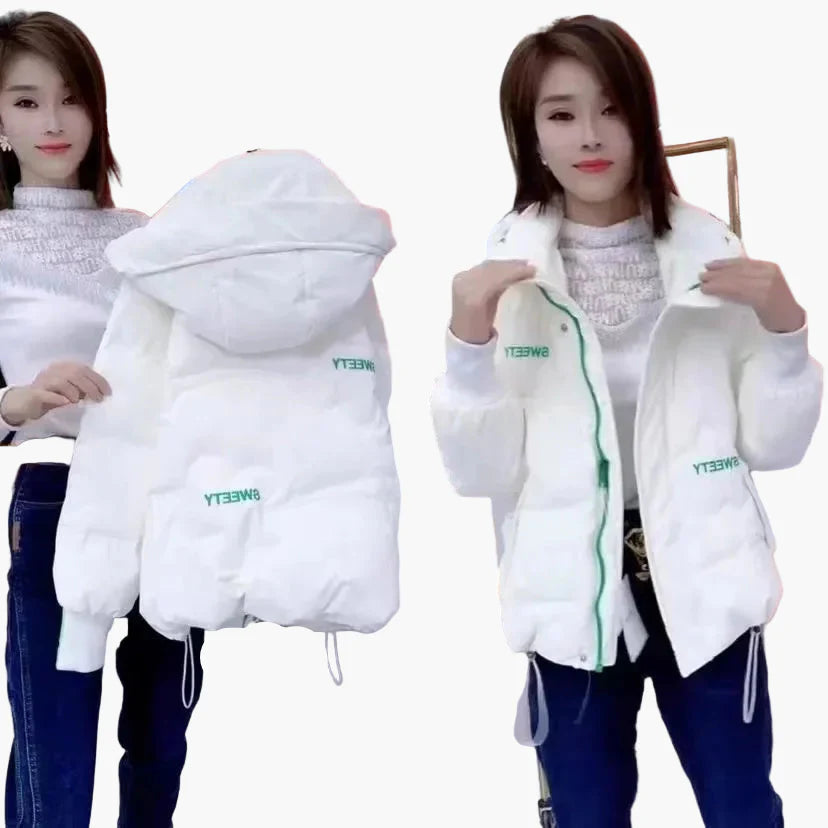 Damjacka med huva och avslappnad stil – Vinterjacka för vardagsbruk