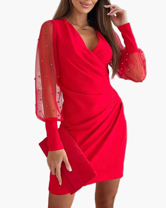 Dam Klänning Elegant Festlook med Omlott och Transparenta Ärmar – Perfekt för Kväll eller Party