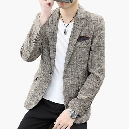 Herr Elegant Rutmönstrad Kavaj för Kontor och Fest – Modern Slim Fit Blazer