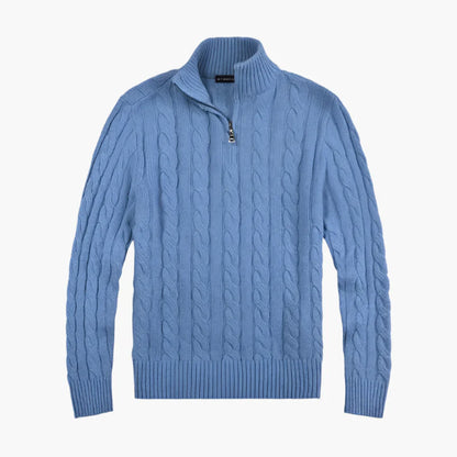 Herrstickad halvpolo med dragkedja – Klassisk kabelstickad tröja för elegant vardagsstil