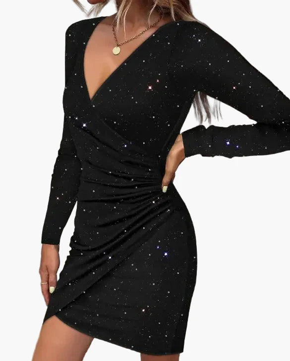 Dam Klänning Elegant Bodycon Omlott V-ringad Långärmad Fästklänning