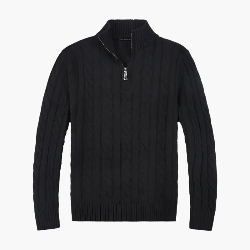 Herrstickad halvpolo med dragkedja – Klassisk kabelstickad tröja för elegant vardagsstil