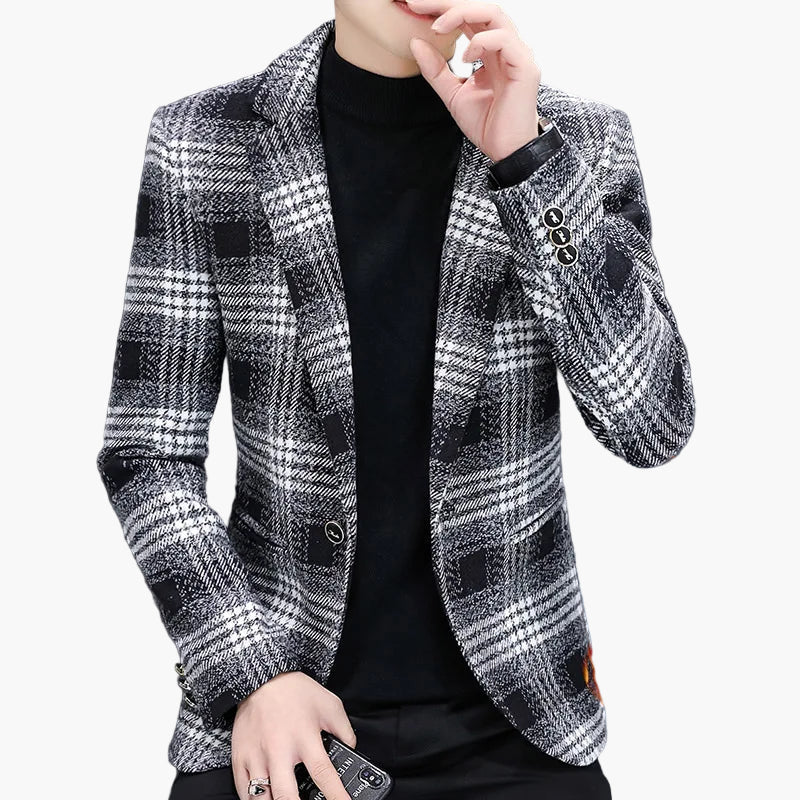 Herr Elegant Rutigt Kavaj Blazer – Modern Affärs- och Feststil