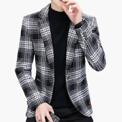 Herr Elegant Rutigt Kavaj Blazer – Modern Affärs- och Feststil