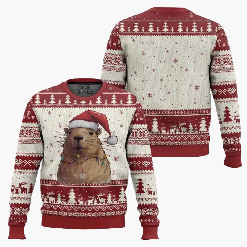 Herr Jultröja med Capybara och Jultema – Rolig Ugly Christmas Sweater för Högtider och Fester