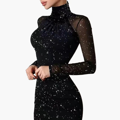 Dam Klänning Party Elegant Bodycon Glitter Mesh Långärmad Festklänning